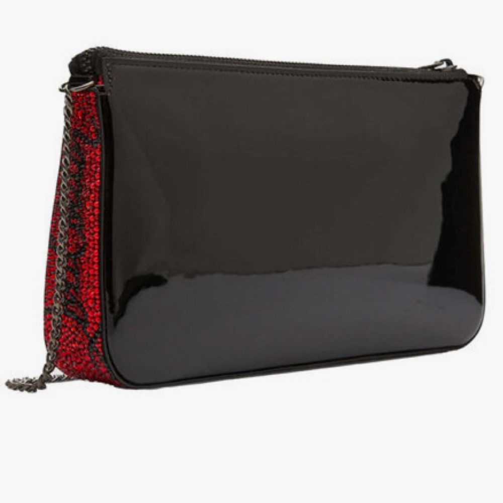 Christian Louboutin Loubila Black and Red Patent Strass Clutch